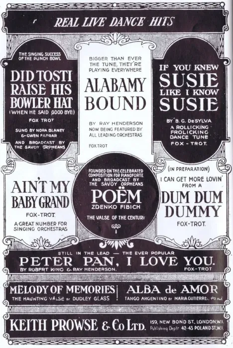 Framed Print : Advert for Keith Prowse music dance hits, 1925