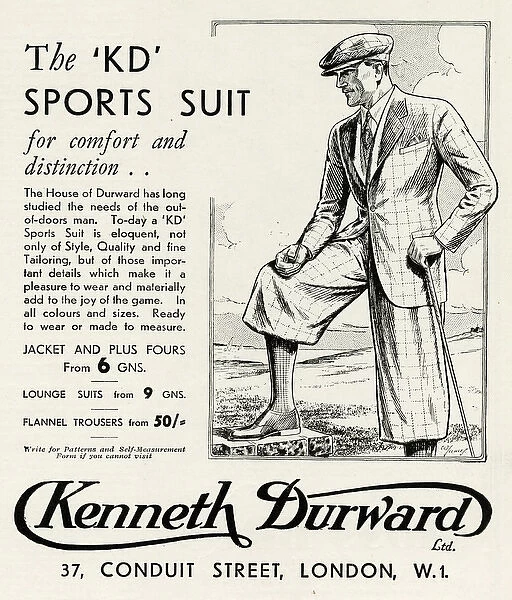 Advert for Kenneth Durward sports suits 1934