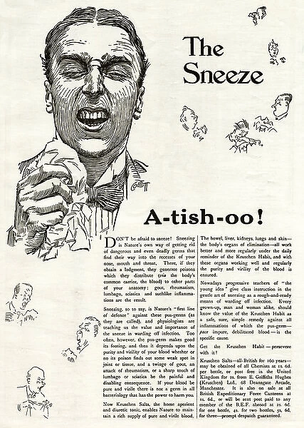 Advert for kruschen saits - a-tish-oo! 1918