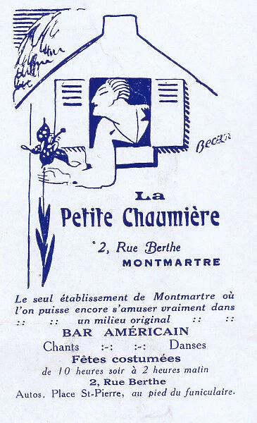 Advert for La Petit Chaumiere, 2 Rue Berthe, Montmartre, Paris, 1920s