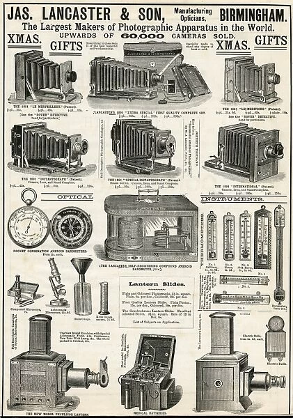 Advert for Lancaster & Sons bellows cameras 1890