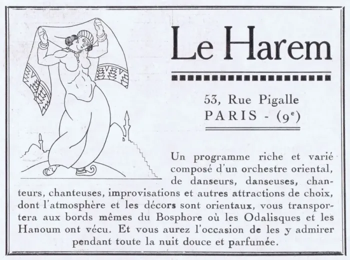 Framed Print : Advert for Le Harem, 53 Rue Pigalle, Montmartre Date: 1920s