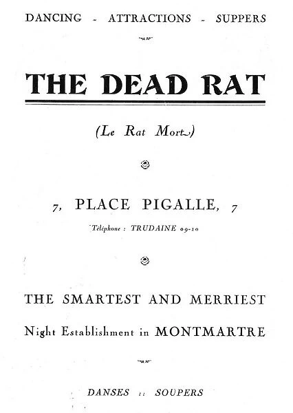 Advert for Le Rat Mort, 7 Place Pigalle, Montmartre Date: 1920s