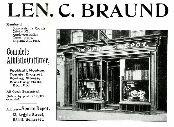 Advert for Len C. Braund, Sports Outfitter, Bath