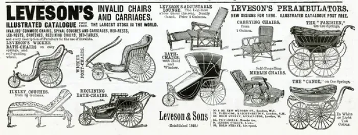 Framed Print : Advert for Levesons invalid chairs and carriages 1896
