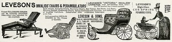 Advert for Levesons invalid chairs & perambulators 1889