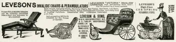 Framed Print : Advert for Levesons invalid chairs & perambulators 1889 Framed Print : Advert for Levesons invalid chairs & perambulators 1889