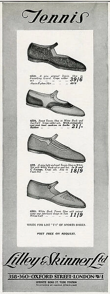 Advert for Lilley & Skinner tennis shoes 1928
