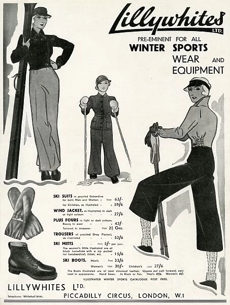 Advert for Lillywhites skiwear 1933