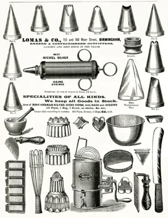 Framed Print : Advert for Lomas & Co. Cake decorating tools 1898 Framed Print : Advert for Lomas & Co. Cake decorating tools 1898