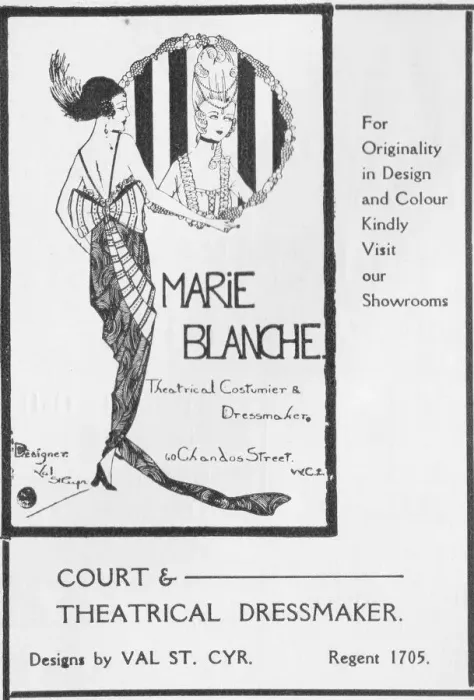 Framed Print : Advert for the London costumier Marie Blanche, London, 1920s Framed Print : Advert for the London costumier Marie Blanche, London, 1920s