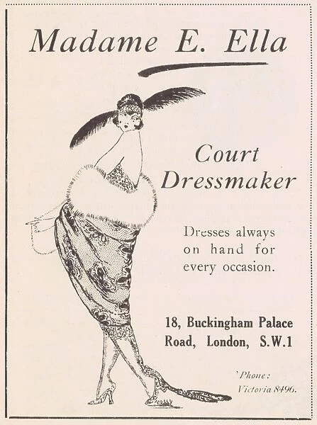 Advert for Madame E. Ella, Court Dressmaker, London, 1921