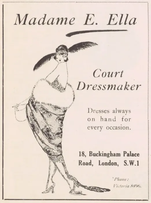 Framed Print : Advert for Madame E. Ella, Court Dressmaker, London, 1921 Framed Print : Advert for Madame E. Ella, Court Dressmaker, London, 1921