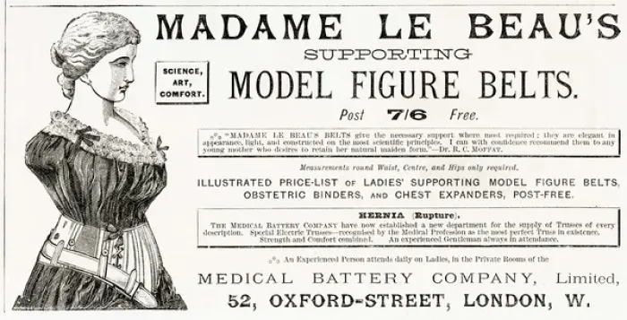 Framed Print : Advert for Madame Le Beaus supporting figure belt 1886 Framed Print : Advert for Madame Le Beaus supporting figure belt 1886