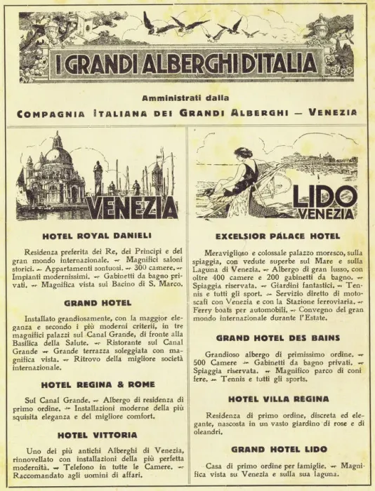 Framed Print : Advertisement for the main Hotels in Venice and the Lido Framed Print : Advertisement for the main Hotels in Venice and the Lido