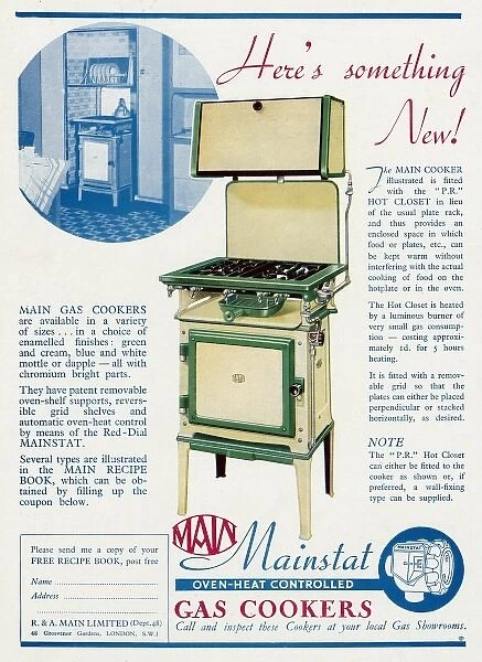 Advert for Main Mainstat gas cookers with hot plate 1938