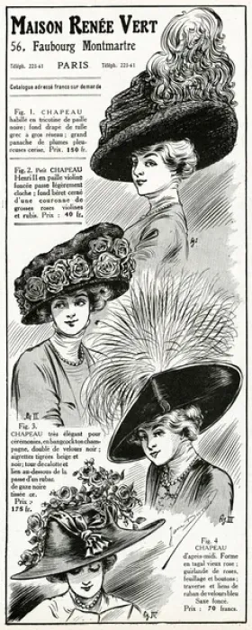 Framed Print : Advert for Maison Renee Vert, womens hats 1910 Framed Print : Advert for Maison Renee Vert, womens hats 1910