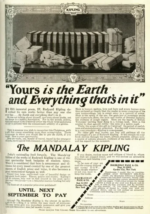 Framed Print : Advert for the Mandalay Edition of Rudyard Kiplings works Framed Print : Advert for the Mandalay Edition of Rudyard Kiplings works