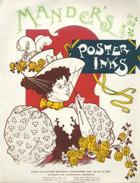 Framed Print : Advertisement for Manders poster inks depicting a lady looking through a lorgnette Framed Print : Advertisement for Manders poster inks depicting a lady looking through a lorgnette
