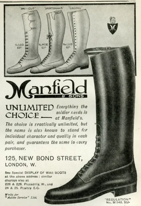 Framed Print : Advert for Manfield service boots 1916 Framed Print : Advert for Manfield service boots 1916