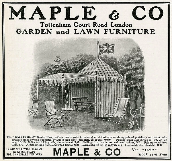 Advert for Maple & Co. garden and lawn furniture 1904