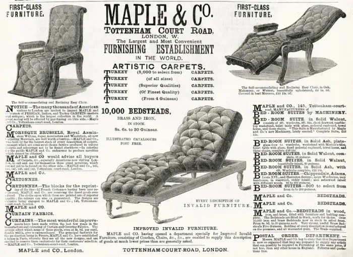 Framed Print : Advert for Maple & Co. reclining chairs 1882 Framed Print : Advert for Maple & Co. reclining chairs 1882