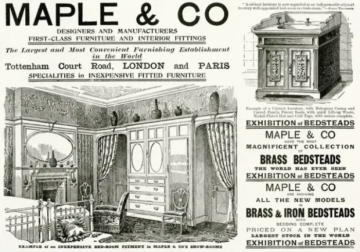 Framed Print : Advert for Maple fitted bedroom furniture 1898 Framed Print : Advert for Maple fitted bedroom furniture 1898