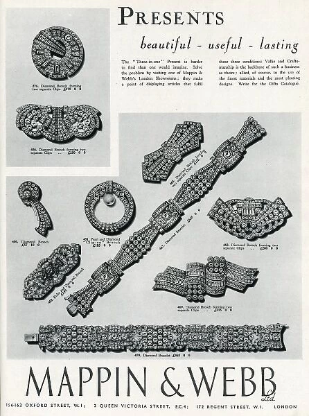 Advert for Mappin & Webb bracelets and clip brooches 1937