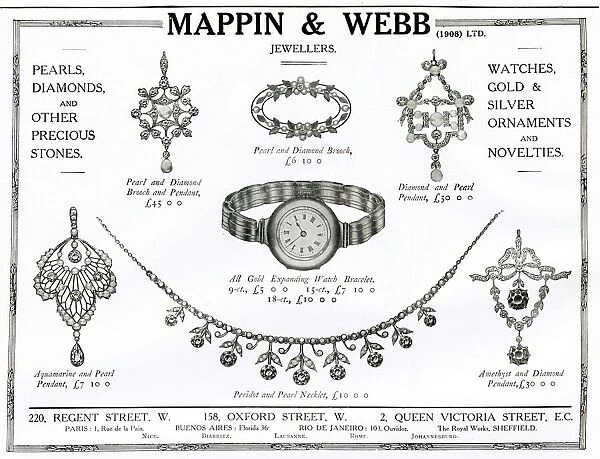 Advert for Mappin & Webb pearl and diamond jewellery 1912