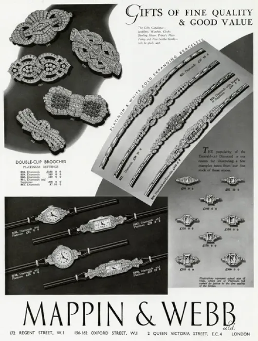 Framed Print : Advert for Mappin & Webb quality jewellery 1938 Framed Print : Advert for Mappin & Webb quality jewellery 1938