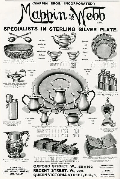 Advert for Mappin & Webb Sterling Silver items 1904