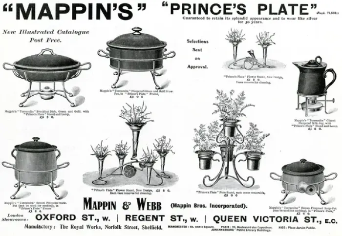 Framed Print : Advert for Mappin & Webb tureens & flower stands 1905 Framed Print : Advert for Mappin & Webb tureens & flower stands 1905
