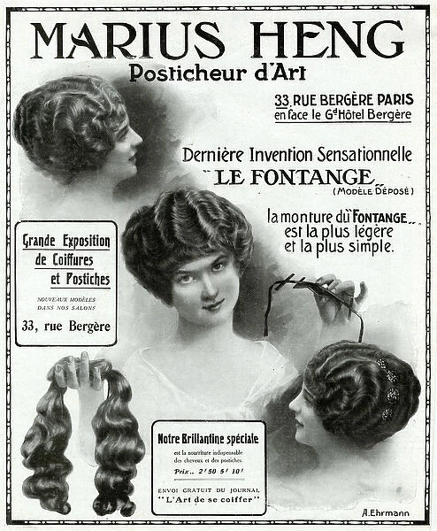 Advert for Marius Heng fake hair grip 1912