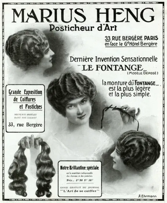 Framed Print : Advert for Marius Heng fake hair grip 1912 Framed Print : Advert for Marius Heng fake hair grip 1912