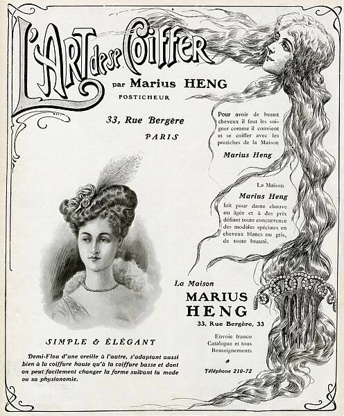 Advert for Marius Heng, hair and beauty 1905