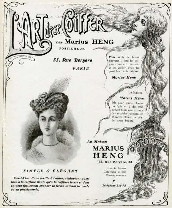 Framed Print : Advert for Marius Heng, hair and beauty 1905
