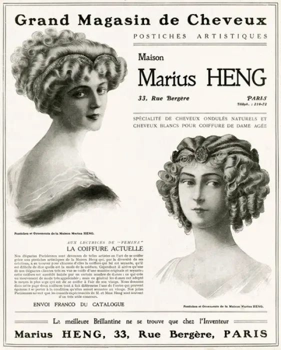 Framed Print : Advert for Marius Heng, hair stylist 1909 Framed Print : Advert for Marius Heng, hair stylist 1909