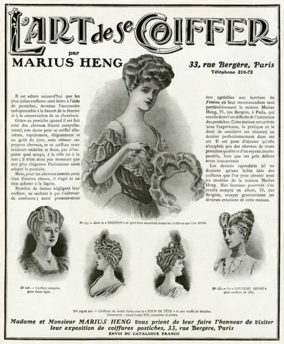Framed Print : Advert for Marius Heng, hairpieces 1906 Framed Print : Advert for Marius Heng, hairpieces 1906