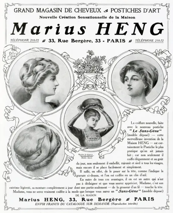 Framed Print : Advert for Marius Heng, hairpieces 1910 Framed Print : Advert for Marius Heng, hairpieces 1910