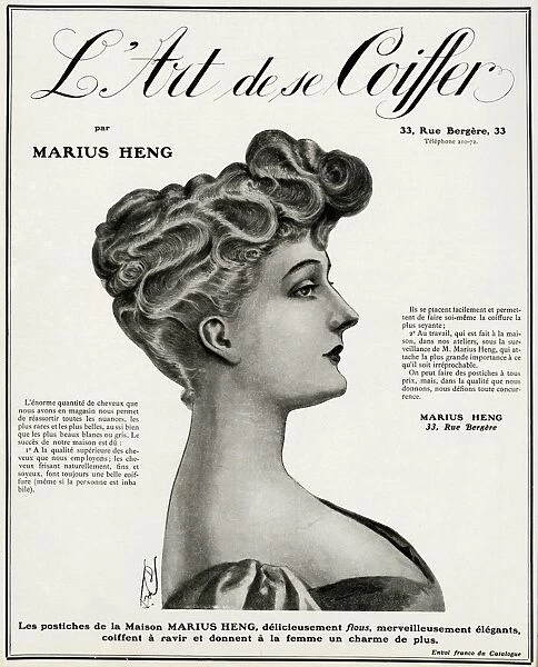 Advert for Marius Heng pompadour hairstyle 1906