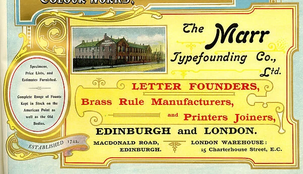 Advert, The Marr Typefounding Co Ltd, Edinburgh
