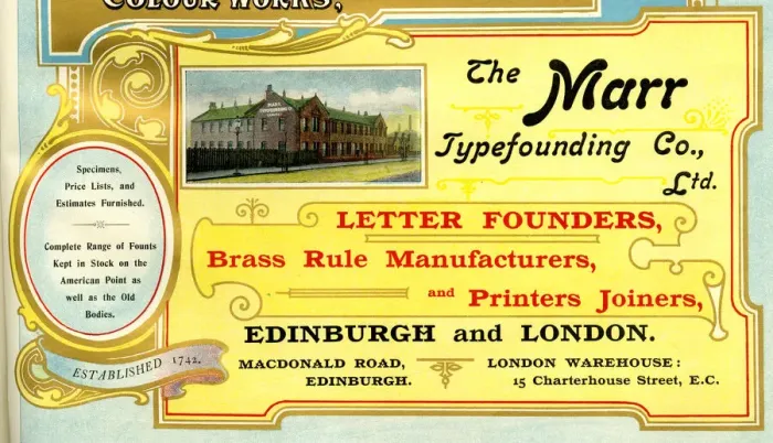 Framed Print : Advert, The Marr Typefounding Co Ltd, Edinburgh Framed Print : Advert, The Marr Typefounding Co Ltd, Edinburgh