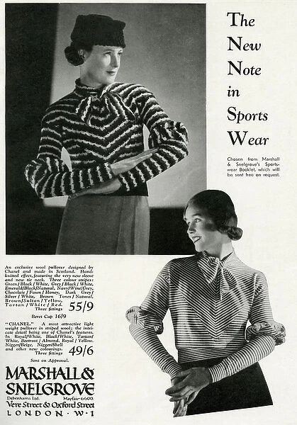 Advert for Marshall & Snelgrove fashionable stripes 1933