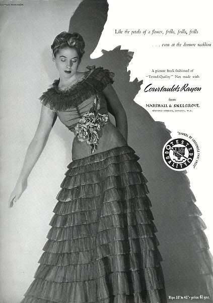 Advert for Marshall & Snelgrove frilly dress 1938