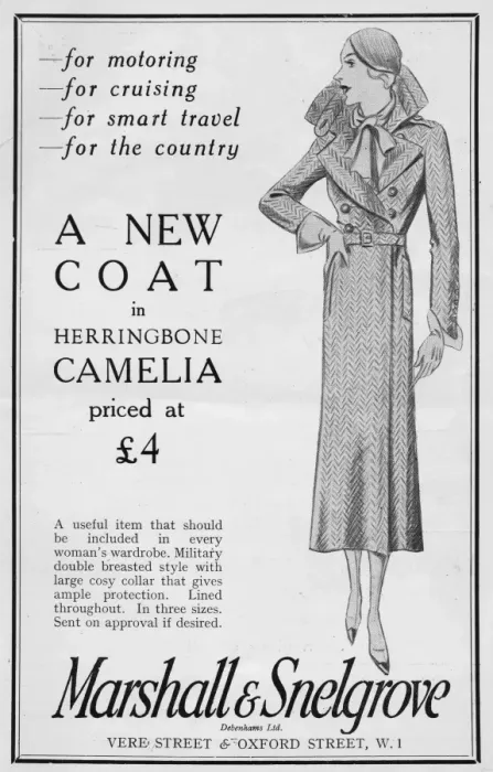 Framed Print : Advert for Marshall & Snelgrove herringbone camelia coat, 19 Framed Print : Advert for Marshall & Snelgrove herringbone camelia coat, 19