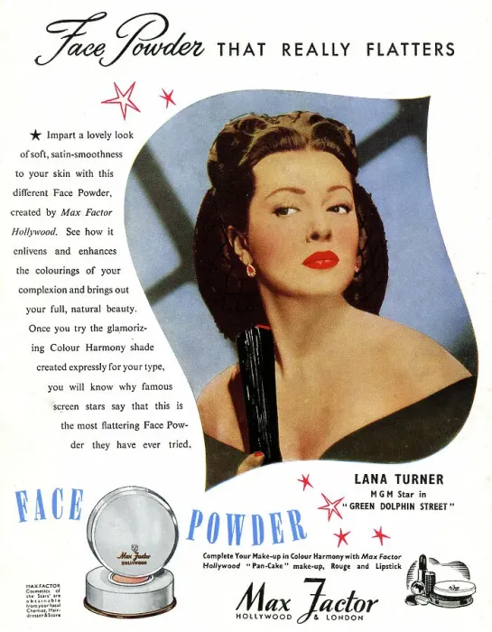 Framed Print : Advert for Max Factor face powder, Lana Turner Framed Print : Advert for Max Factor face powder, Lana Turner