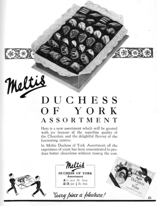 Framed Print : Advert for Meltis Duchess of York chocolates, London, 1926 Framed Print : Advert for Meltis Duchess of York chocolates, London, 1926