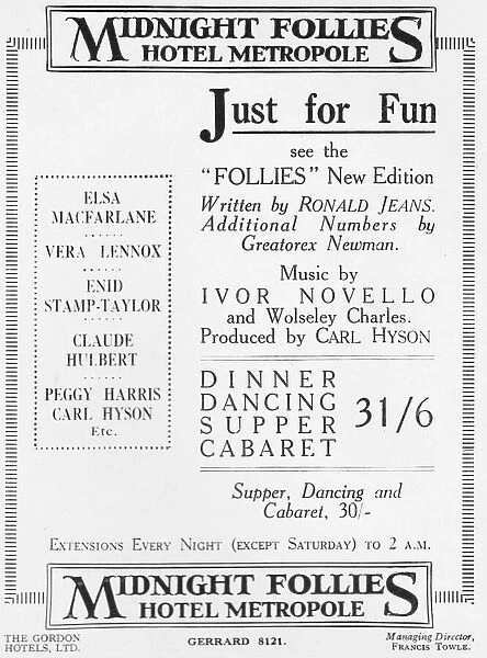 Advert for the Midnight Follies cabaret show at