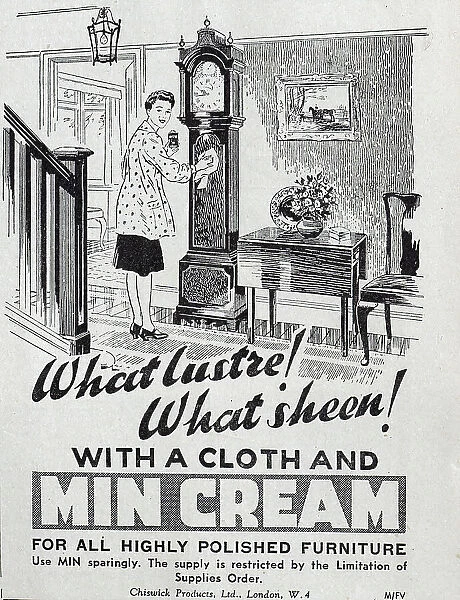 Advert for Min Cream Polish. Supply of the product was restricted during the war. Date: 1943