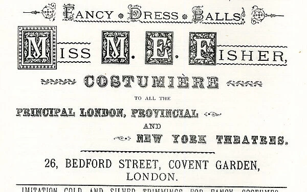 Advertisement, Miss M E Fisher, theatre costumier